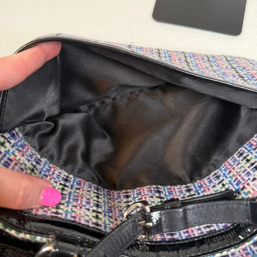 Coach Tweed Shoulder Bag Black Patent Leather Trim Multi Color Tote F17699 - Picture 13 of 14